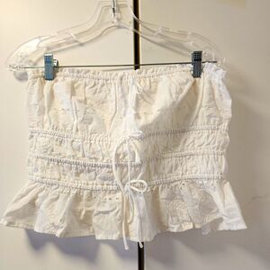 Wild Fable White Eyelet Cropped Tube Top Ruffle Ties M NWOT Coquette Fairy Angel